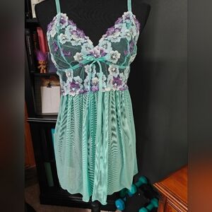 Brand New Sheer Floral Lace Babydoll Nightie Set